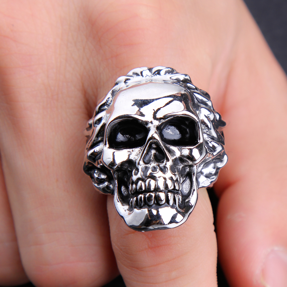 Stretch Cool Hip Hop Rock Punk Skull Big Adjustable Rotating Silver Plated Rings Bikers Motorcycle Men's & Boys' Jewelry