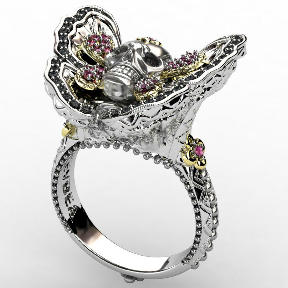 EVBEA Gothic Skull Ring,Butterfly Jewelry