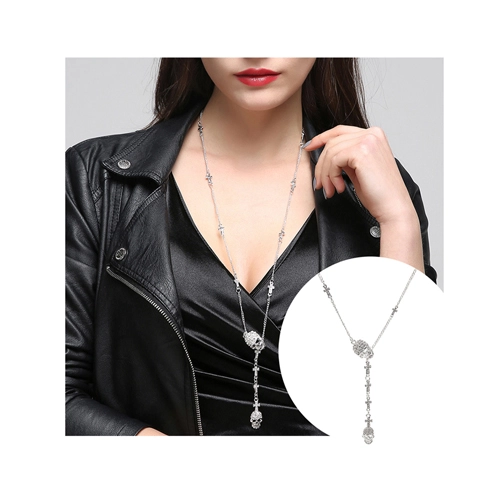Cool Skull&Cross Pendant Long Chain Necklaces for Women&Girls Punk Jewelry