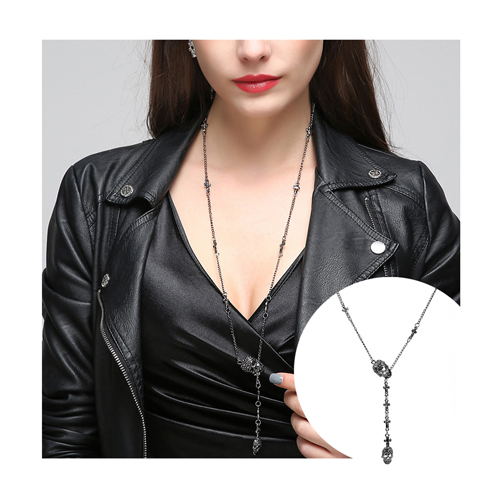 Cool Skull&Cross Pendant Long Chain Necklaces for Women&Girls Punk Jewelry