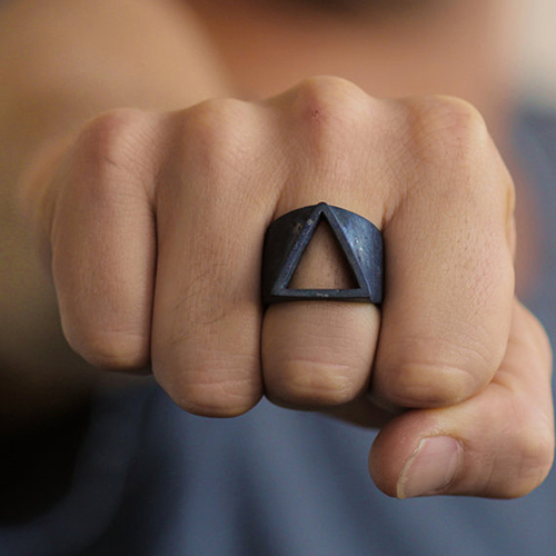 Classic Triangle Matted Rings for Men&Boys Black Fashion Jewelry