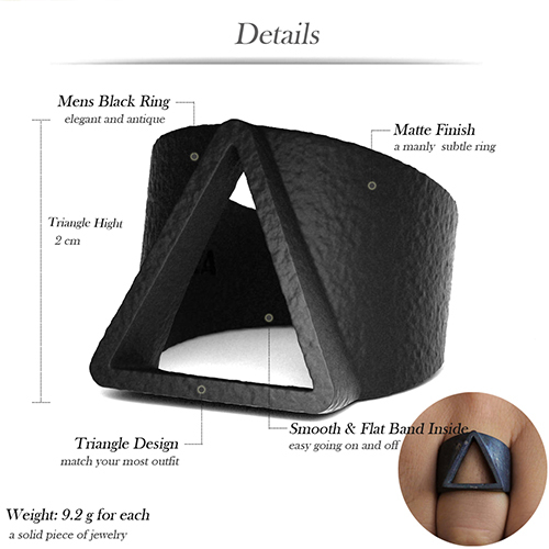 Classic Triangle Matted Rings for Men&Boys Black Fashion Jewelry