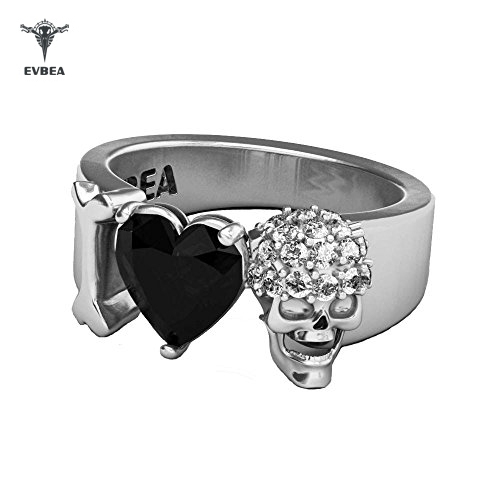 I Love Skull Ring Men Women Statement Black Heart Diamond Band