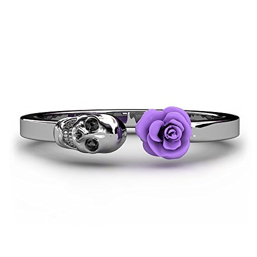 Rose and Skull Open Engagement Ring Statement Wedding Promise Ring For Women Girls