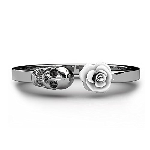 Rose and Skull Open Engagement Ring Statement Wedding Promise Ring For Women Girls