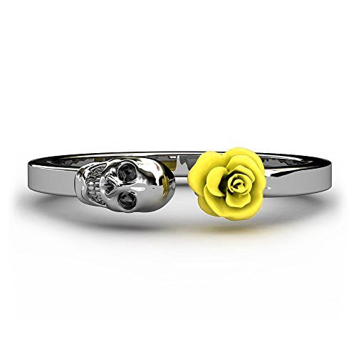 Rose and Skull Open Engagement Ring Statement Wedding Promise Ring For Women Girls