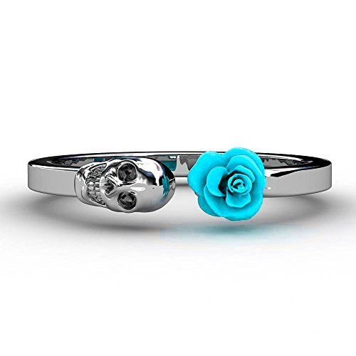 Rose and Skull Open Engagement Ring Statement Wedding Promise Ring For Women Girls