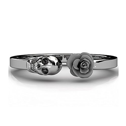 Rose and Skull Open Engagement Ring Statement Wedding Promise Ring For Women Girls
