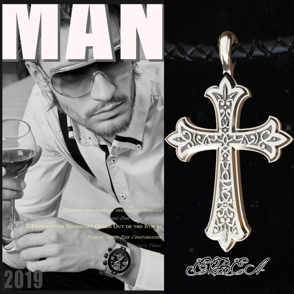 EVBEA Mens Cross Necklace Simple Viking Celtic Cross Pendant Jewelry with Black Genuine Leather Cord Chain Religious Gifts