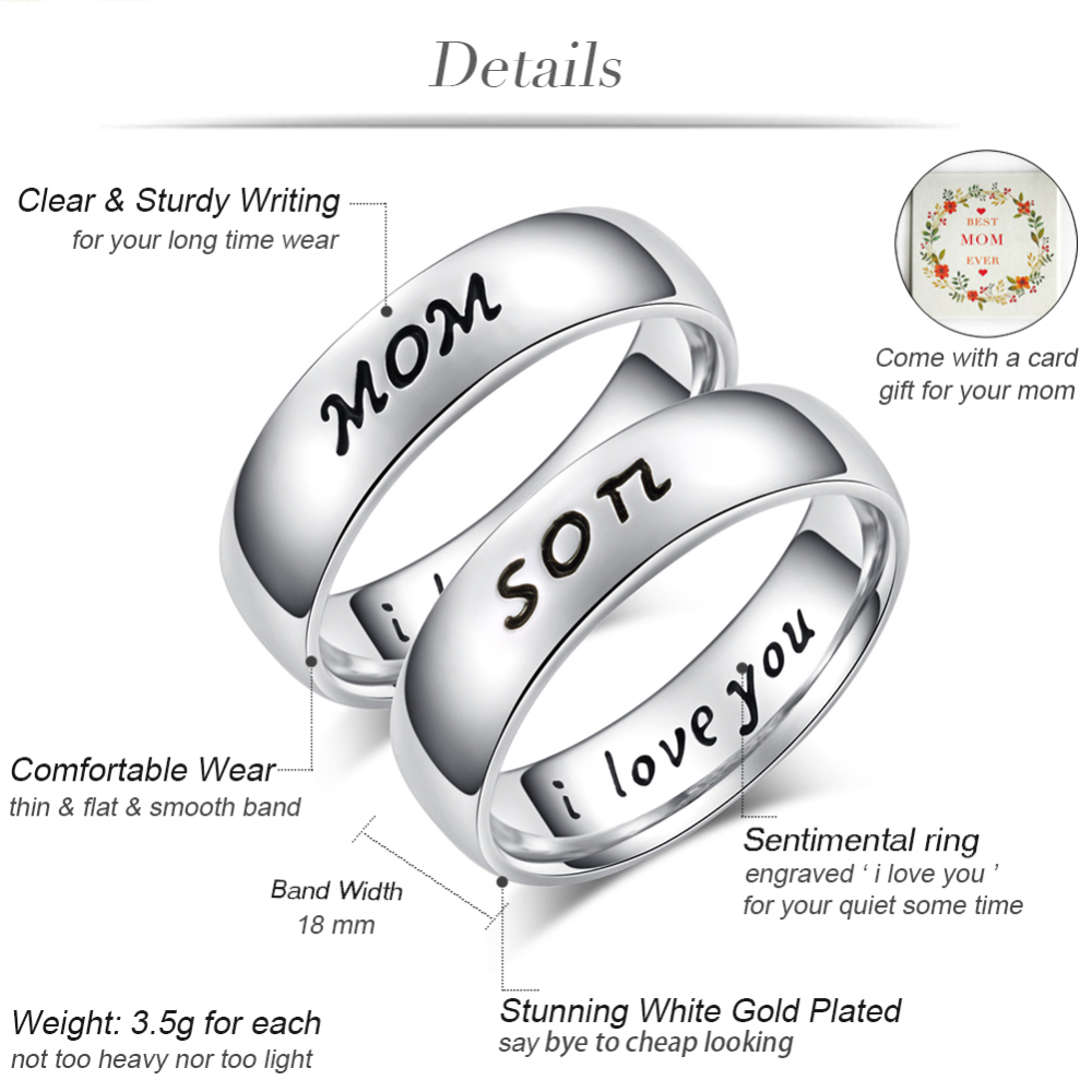 EVBEA Mother Daughter Son Jewelry Antique Family Band Rings Set Engraved ' I Love You