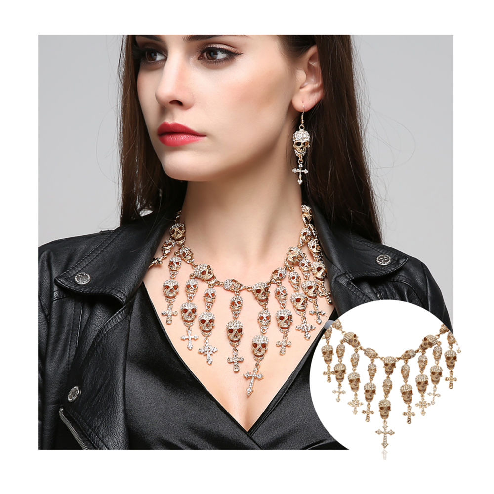 Skull Crystal Cross Pendant Collar Choker Layered Necklaces Party Jewelry Accessories Perfume Women Parfum