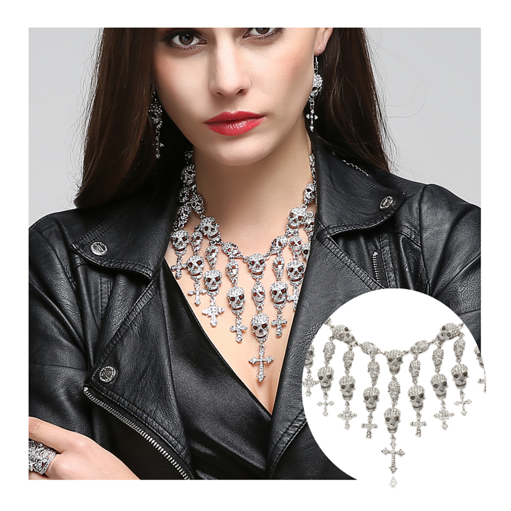 Skull Crystal Cross Pendant Collar Choker Layered Necklaces Party Jewelry Accessories Perfume Women Parfum
