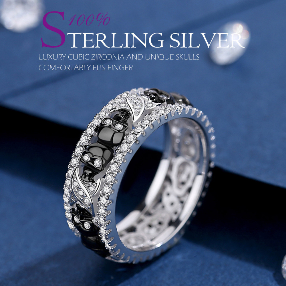 EVBEA Thumb Rings for Women Sterling Silver Promise Engagement Skull Wedding Bands with Crystal Birthstone and Cubic Zirconia