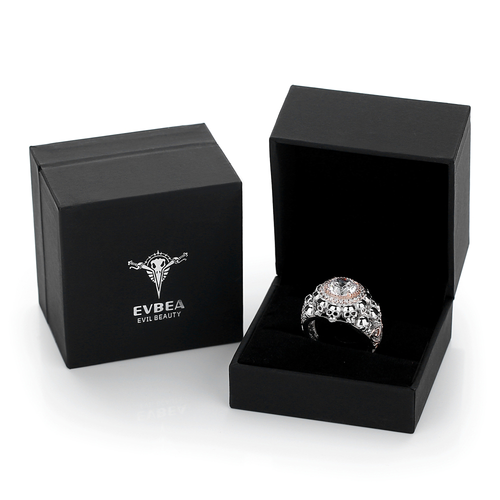 EVBEA Promise Rings for Her Sterling Silver Skull Engagement Wedding Bands for Women