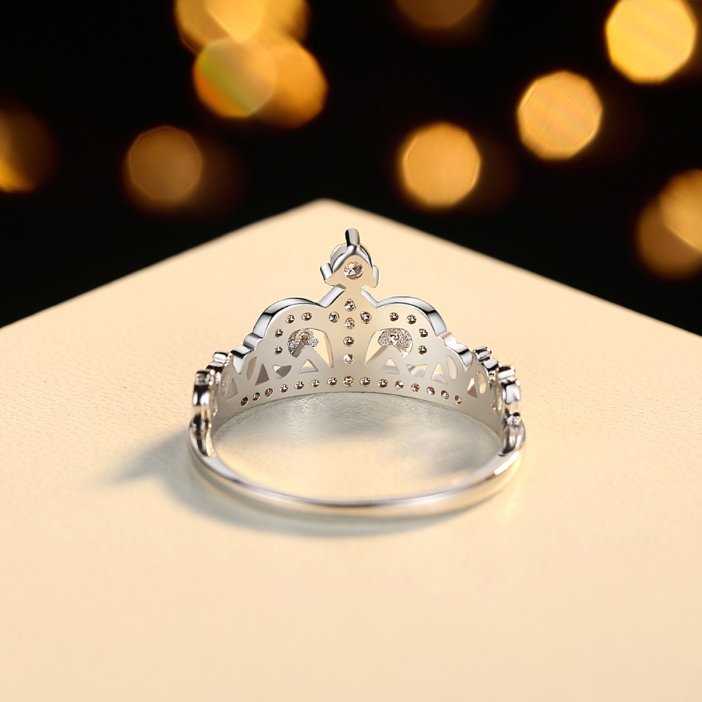 EVBEA Crown Ring for Women White Gold Plated Princess Crown Promise Rings with Diamonds Jewellery for Women with Gift Box