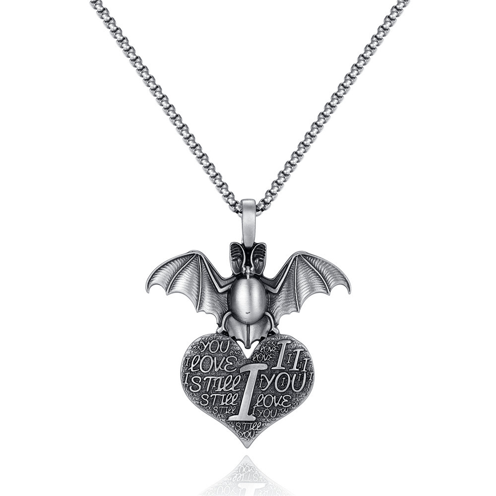 EVBEA Coronavirus Inspiriational Gifts for Women Men Cool Statement Bat Heart Pendant Necklace Engraved with I Love You for Girls