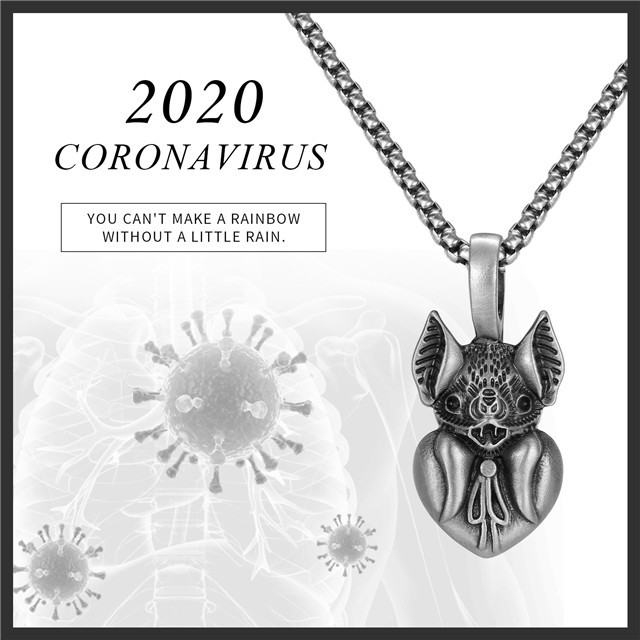 EVBEA Coronavirus Inspiriational Gifts for Women Men Cool Statement Bat Heart Pendant Necklace Engraved with I Love You for Girls