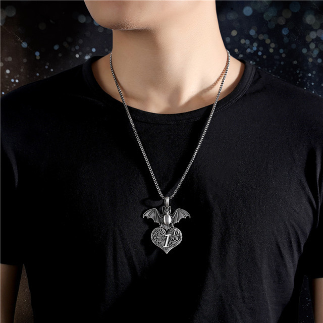 EVBEA Coronavirus Inspiriational Gifts for Women Men Cool Statement Bat Heart Pendant Necklace Engraved with I Love You for Girls