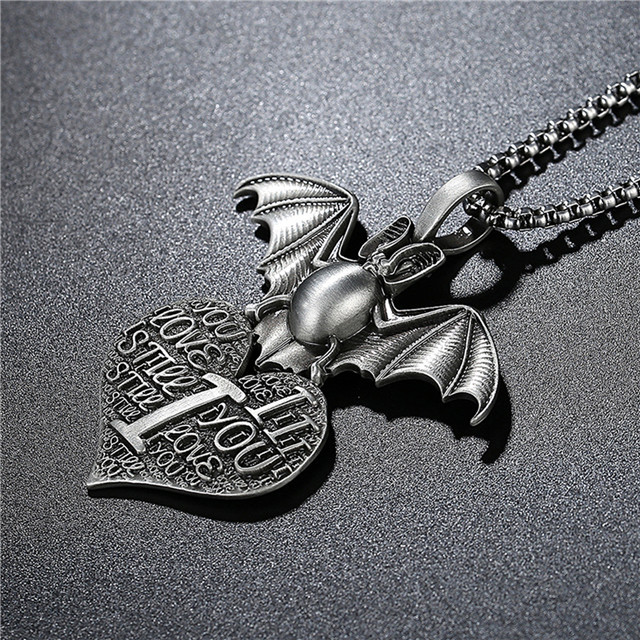 EVBEA Coronavirus Inspiriational Gifts for Women Men Cool Statement Bat Heart Pendant Necklace Engraved with I Love You for Girls