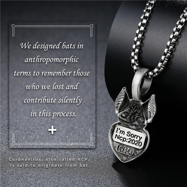 EVBEA Coronavirus Inspiriational Gifts for Women Men Cool Statement Bat Heart Pendant Necklace Engraved with I Love You for Girls