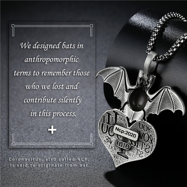 EVBEA Coronavirus Inspiriational Gifts for Women Men Cool Statement Bat Heart Pendant Necklace Engraved with I Love You for Girls