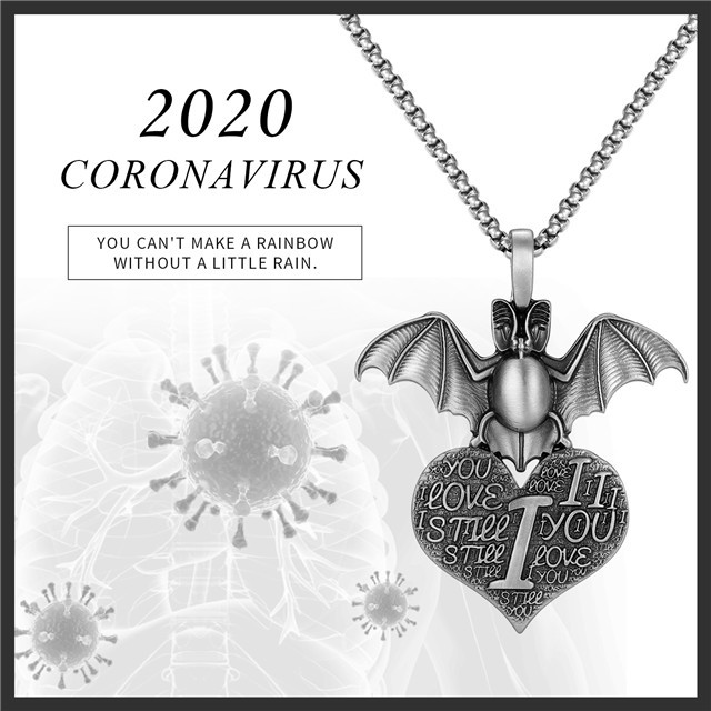 EVBEA Coronavirus Inspiriational Gifts for Women Men Cool Statement Bat Heart Pendant Necklace Engraved with I Love You for Girls