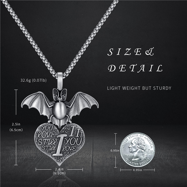 EVBEA Coronavirus Inspiriational Gifts for Women Men Cool Statement Bat Heart Pendant Necklace Engraved with I Love You for Girls