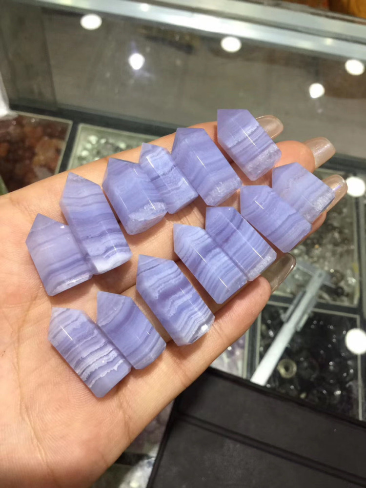 EVBEA Natural Blue Lace Agate Quartz Crystal Point Single Terminated Tower Chakra Healing Gemstone Home Decor Gift 1pc