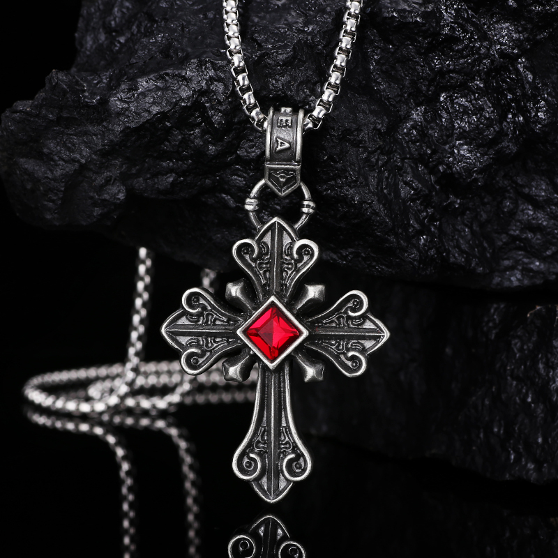 EVBEA Red Diamond Cross Pendant Necklace