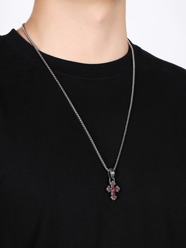 EVBEA Red Gemstone Cross Pendant Necklace