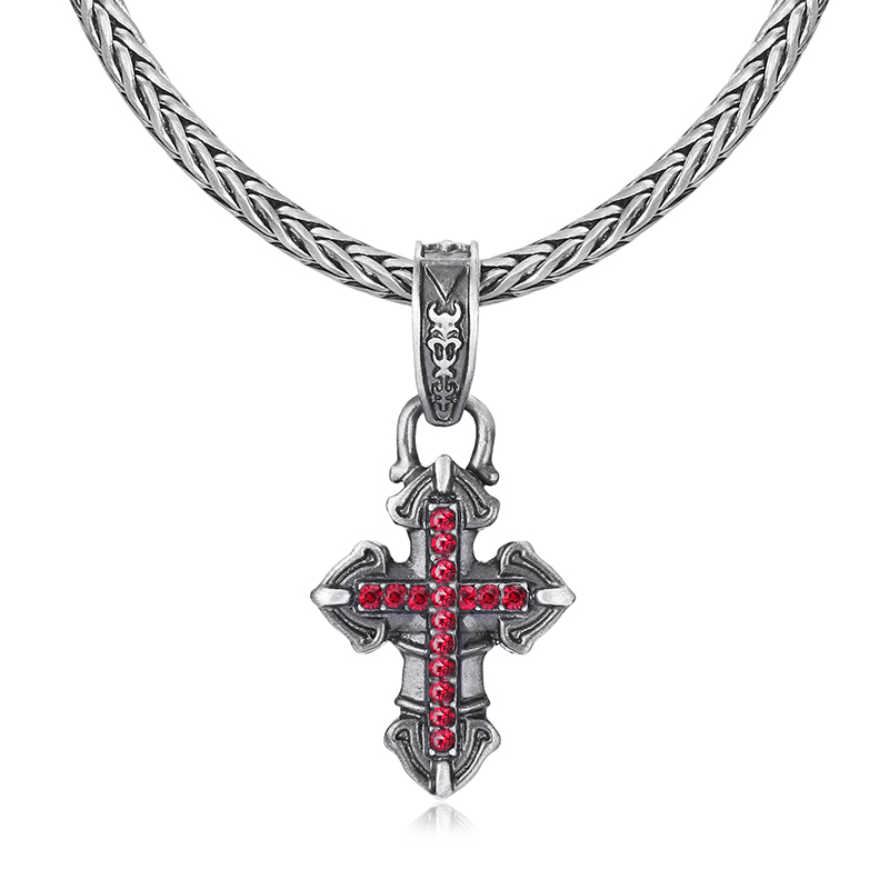 EVBEA Red Gemstone Cross Pendant Necklace