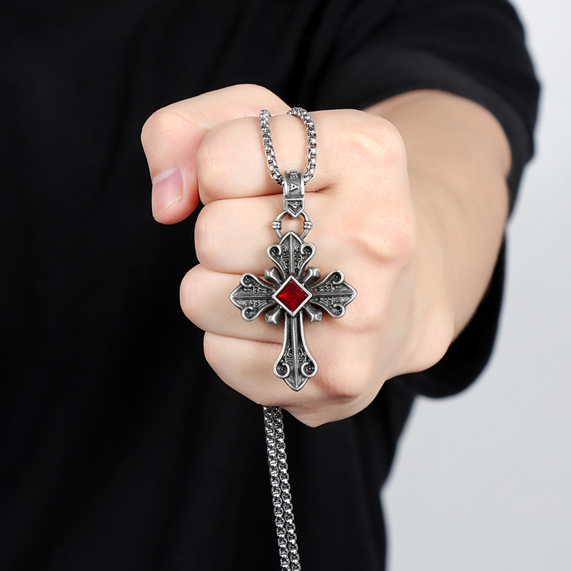 EVBEA Red Diamond Cross Pendant Necklace