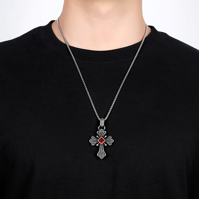 EVBEA Red Diamond Cross Pendant Necklace