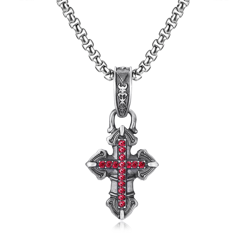 EVBEA Red Gemstone Cross Pendant Necklace