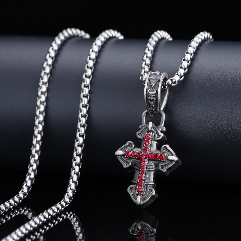 EVBEA Red Gemstone Cross Pendant Necklace