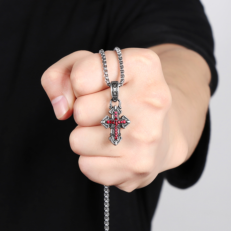 EVBEA Red Gemstone Cross Pendant Necklace