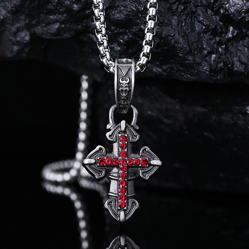 EVBEA Red Gemstone Cross Pendant Necklace