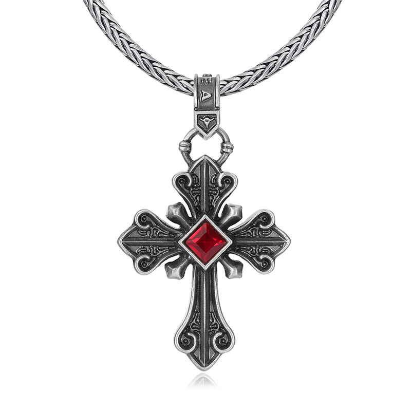 EVBEA Red Diamond Cross Pendant Necklace