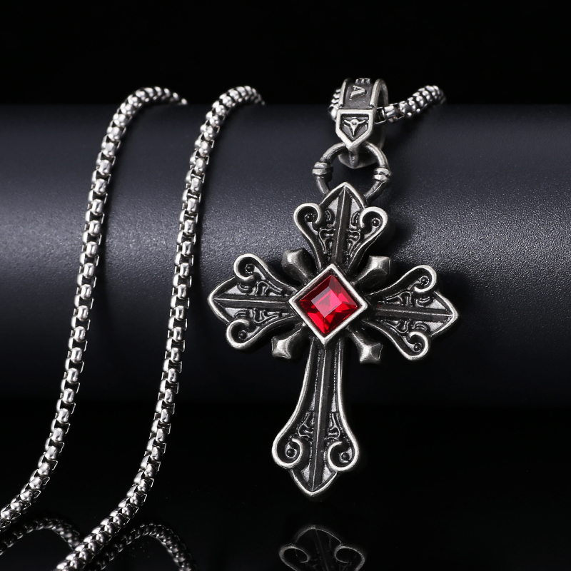 EVBEA Red Diamond Cross Pendant Necklace
