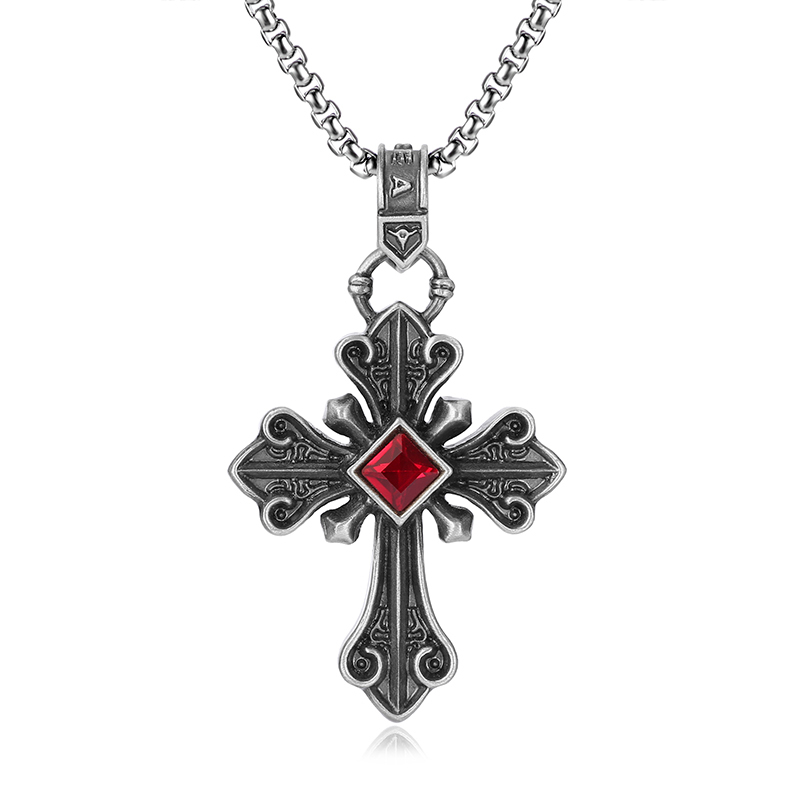 EVBEA Red Diamond Cross Pendant Necklace