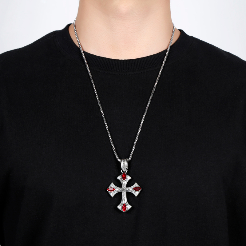 EVBEA Cross Pendant Necklace with Four Rubies