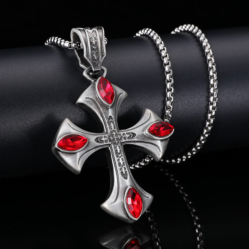 EVBEA Cross Pendant Necklace with Four Rubies