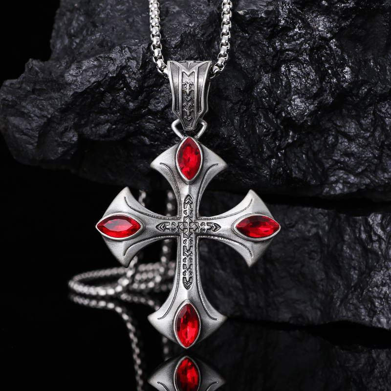EVBEA Cross Pendant Necklace with Four Rubies