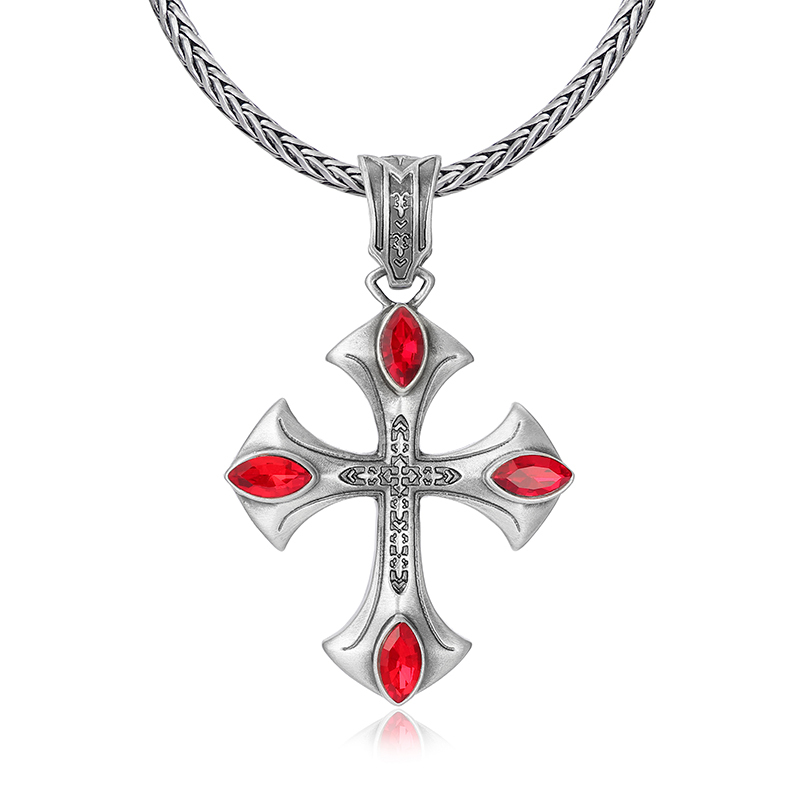 EVBEA Cross Pendant Necklace with Four Rubies