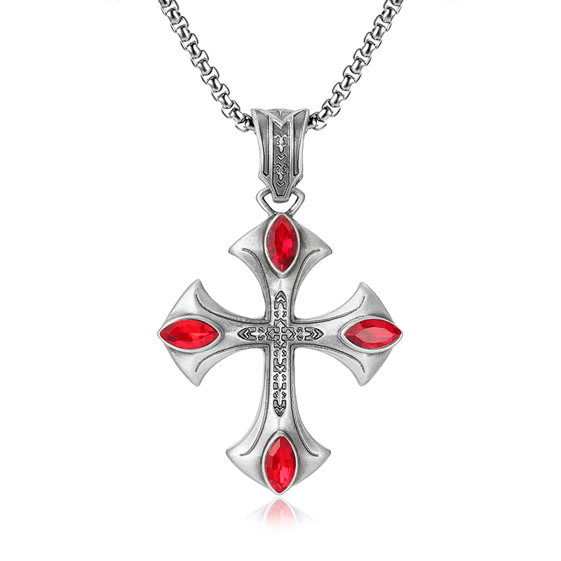 EVBEA Cross Pendant Necklace with Four Rubies