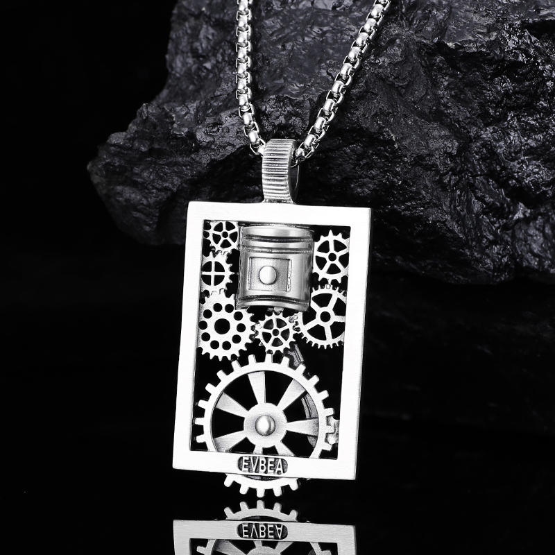 EVBEA Steam Peng Piston Gear Hollow Square Pendant Necklace