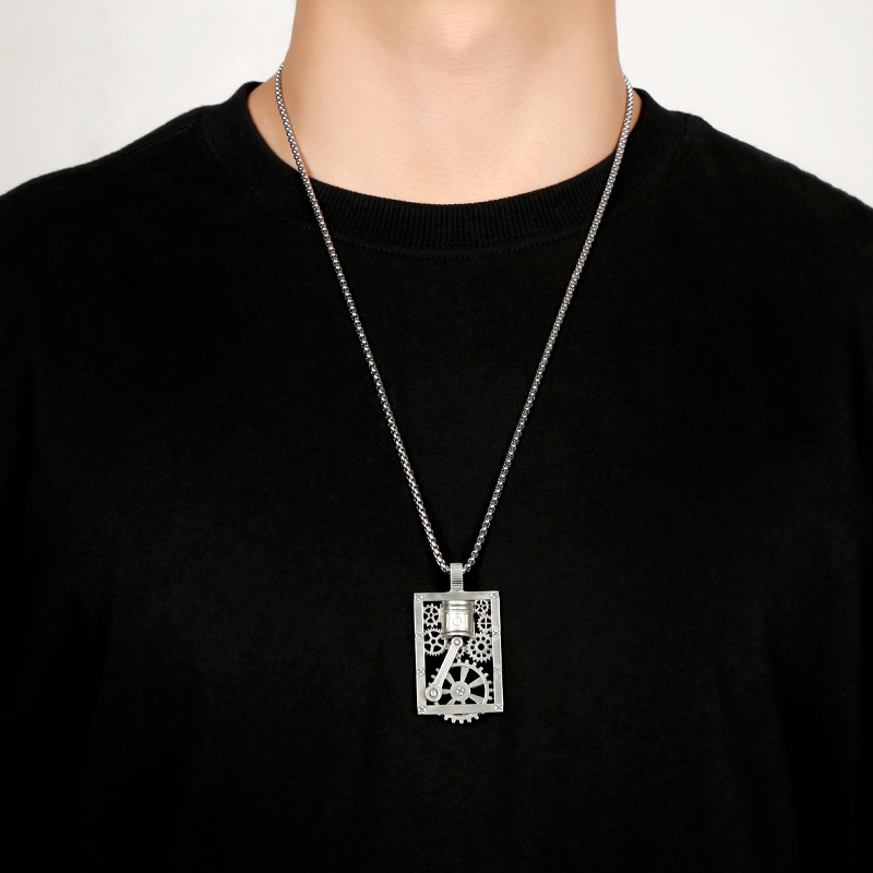 EVBEA Steam Peng Piston Gear Hollow Square Pendant Necklace