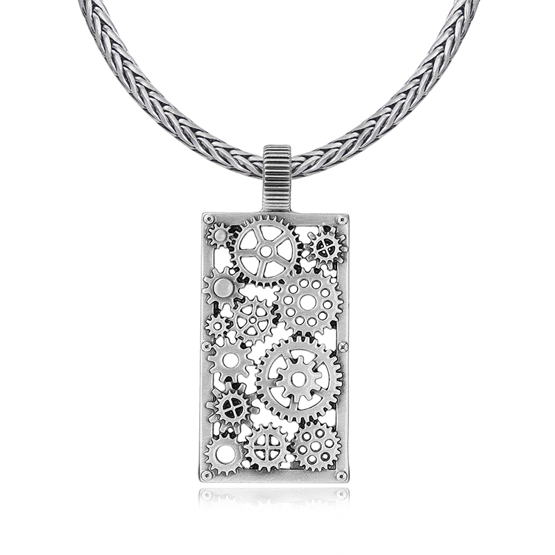 EVBEA Steam Peng Hollow Gear Square Plate Pendant Necklace