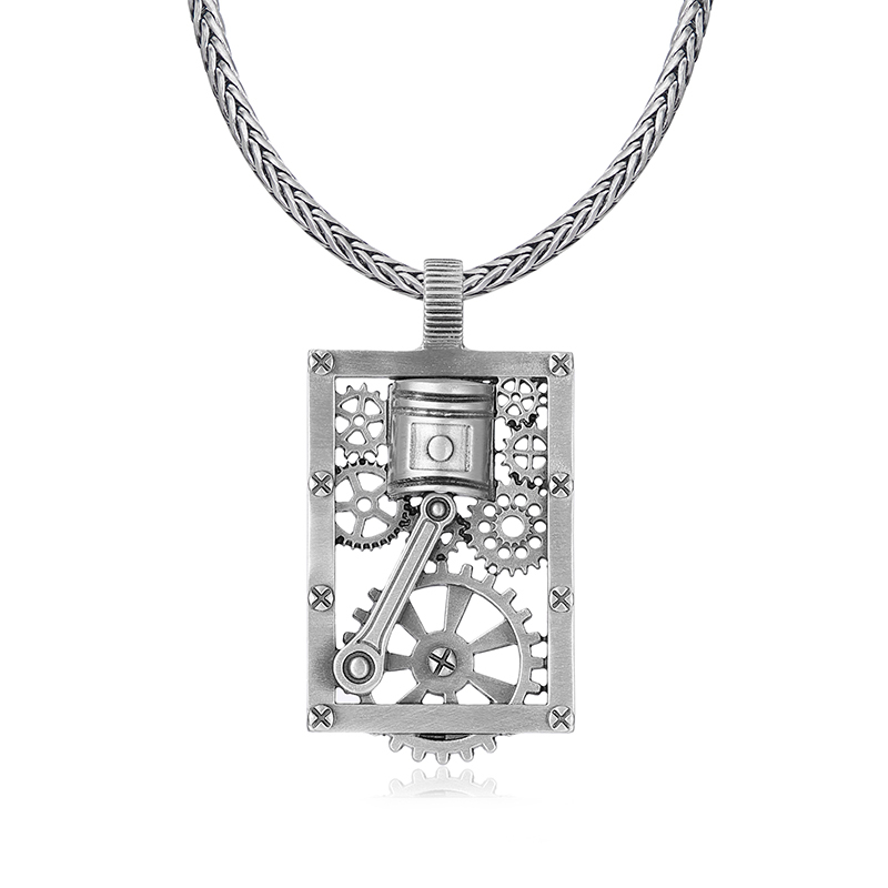 EVBEA Steam Peng Piston Gear Hollow Square Pendant Necklace