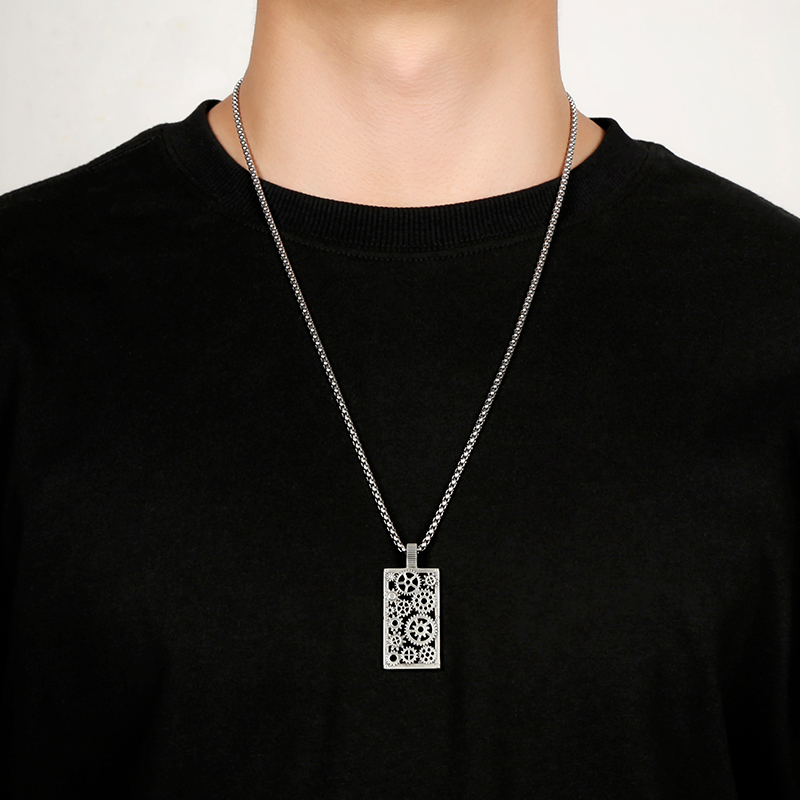 EVBEA Steam Peng Hollow Gear Square Plate Pendant Necklace
